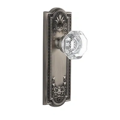 Grandeur Parthenon Plate Privacy With Chambord Crystal Door Knob In Antique Pewter