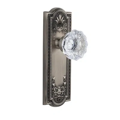 Grandeur Parthenon Plate Privacy With Fontainebleau Crystal Door Knob In Antique Pewter