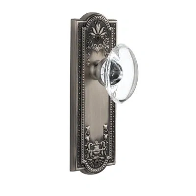 Grandeur Parthenon Plate Privacy With Provence Crystal Door Knob In Antique Pewter