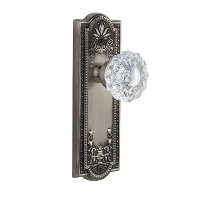 Grandeur Parthenon Plate Privacy With Versailles Crystal Door Knob In Antique Pewter