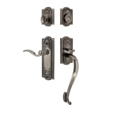 Grandeur Parthenon Plate S Grip Entry Set Bellagio Lever In Antique Pewter In Brown
