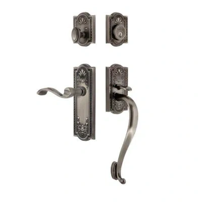 Grandeur Parthenon Plate S Grip Entry Set Portofino Lever In Antique Pewter In Brown