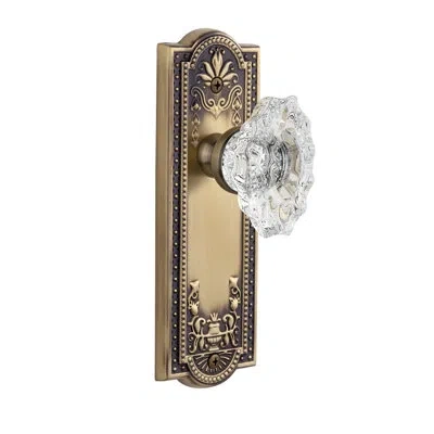 Grandeur Parthenon Plate Single Dummy With Biarritz Crystal Door Knob In Vintage Brass
