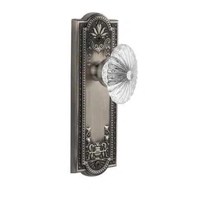 Grandeur Parthenon Plate Single Dummy With Burgundy Crystal Door Knob In Antique Pewter