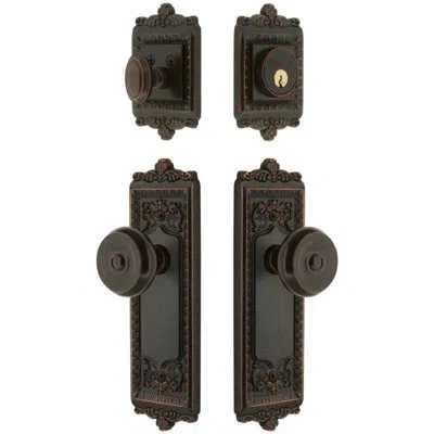 Grandeur Windsor Long Plate Entry Set With Bouton Knob In Timeless Bronze In Black