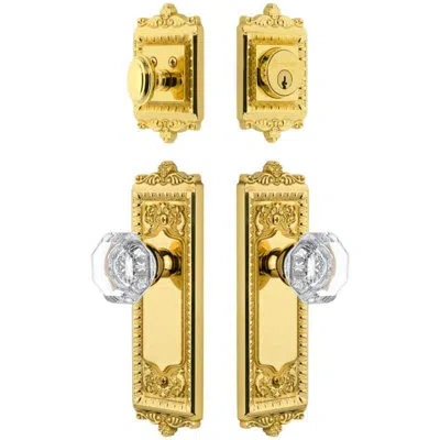 Grandeur Windsor Long Plate Entry Set With Chambord Crystal Knob In Lifetime Brass In Gold