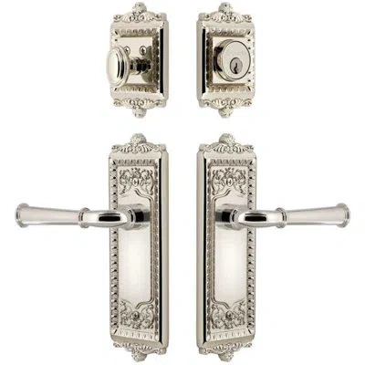 Grandeur Windsor Long Plate Entry Set With Georgetown Lever In Polished Nickel In Silver