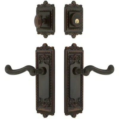 Grandeur Windsor Long Plate Entry Set With Newport Lever In Timeless Bronze In Black