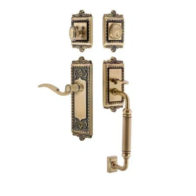 Grandeur Windsor Plate C Grip Entry Set Bellagio Lever In Vintage Brass In Gold