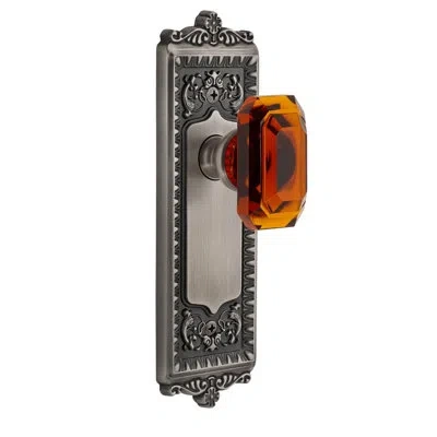 Grandeur Windsor Plate Double Dummy With Baguette Crystal Door Knob In Antique Pewter