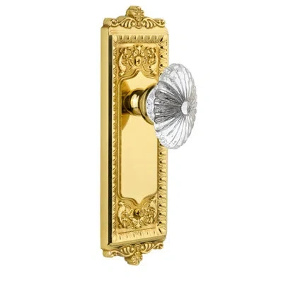 Grandeur Windsor Plate Double Dummy With Burgundy Crystal Door Knob In Polished Brass