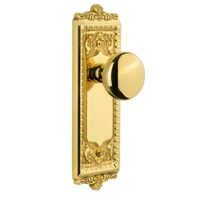 Grandeur Windsor Plate Double Dummy With Fifth Avenue Door Knob In Polished Brass