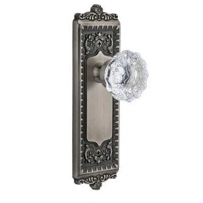Grandeur Windsor Plate Double Dummy With Fontainebleau Crystal Door Knob In Antique Pewter