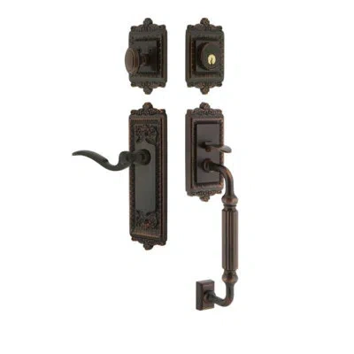Grandeur Windsor Plate F Grip Entry Set Bellagio Lever In Timeless Bronze In Black