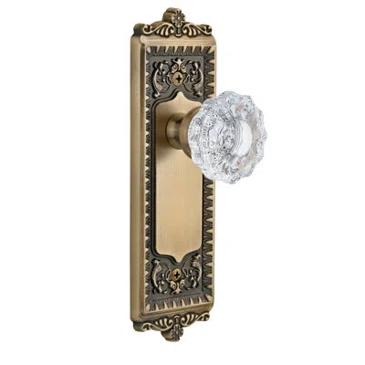 Grandeur Windsor Plate Pasage With Versailles Crystal Door Knob In Vintage Brass