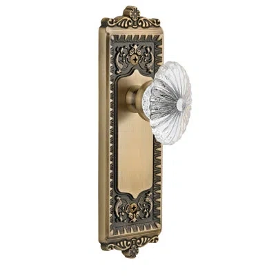 Grandeur Windsor Plate Passage With Burgundy Crystal Door Knob In Vintage Brass