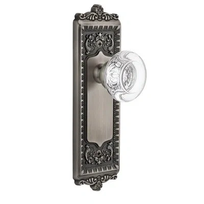 Grandeur Windsor Plate Privacy With Bordeaux Crystal Door Knob In Antique Pewter