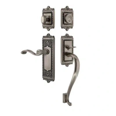 Grandeur Windsor Plate S Grip Entry Set Portofino Lever In Antique Pewter In Brown