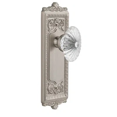 Grandeur Windsor Plate Single Dummy With Burgundy Crystal Door Knob In Satin Nickel
