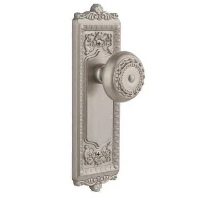 Grandeur Windsor Plate Single Dummy With Parthenon Door Knob In Satin Nickel