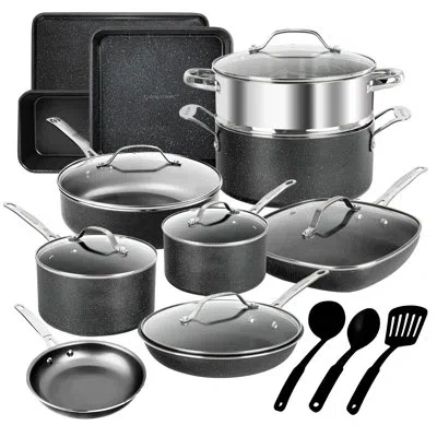 Granitestone 20 Pc Nonstick Cookware And Bakeware Set In Black