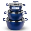 Granitestone 6 Piece Stackable Nonstick Nesting Pots With Lids, Dishwasher Safe In Blue
