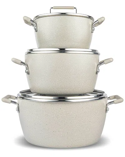 Granitestone 6pc Nonstick Stackable Nesting Pots In White