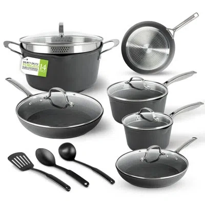 Granitestone Armor Max 14 Piece Hard Anodized Nonstick Durable Cookware Set, Stay Cool Handles, Oven & Dishwasher In Black