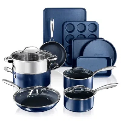 Granitestone Blue 15 Piece Nonstick Cookware And Bakeware Set, Oven & Dishwasher Safe
