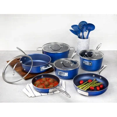 Granitestone Blue 15 Piece Stackmaster Nonstick Cookware Set With Glass Lids, Oven & Dishwasher Safe