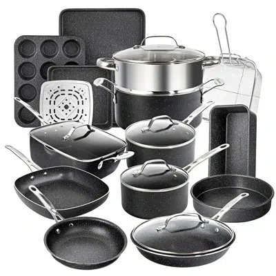 Granitestone Blue 20 Piece Aluminum Non Stick Cookware & Bakeware Set With Ultra Nonstick Surface, Oven & Dishwas In Gray