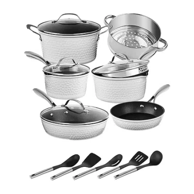 Granitestone Charleston Collection Hammered 15-pc. Non-stick Cookware Set In White