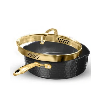 Granitestone Charleston Collection Hammered Black 4 Qt Deep Saute Nonstick Pan With Lid