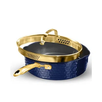 Granitestone Charleston Collection Hammered Navy 4 Qt Deep Saute Nonstick Pan With Lid In Gold;navy