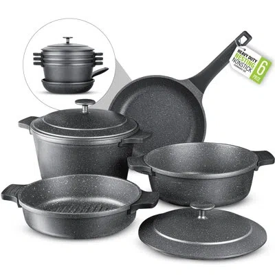 Granitestone Diamond 6 Pc Nonstick Heavy Duty Nesting Pots Cookware Set In Black