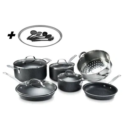 Granitestone Nonstick 15 Piece Cookware Set With Cooking Utensils In Black