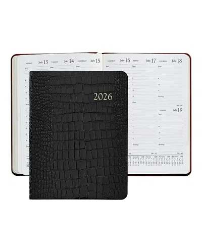 Graphic Image 2026 Embossed Croc Leather Desk Diary In Black