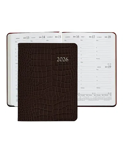 Graphic Image 2026 Embossed Croc Leather Desk Diary In Brown