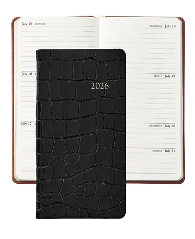Graphic Image 2026 Embossed Croc Leather Pocket Datebook In Black