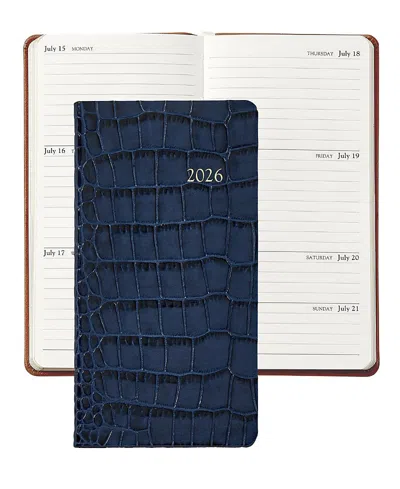 Graphic Image 2026 Embossed Croc Leather Pocket Datebook In Blue