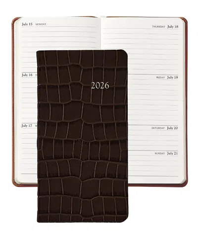 Graphic Image 2026 Embossed Croc Leather Pocket Datebook In Brown