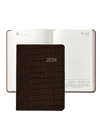 Graphic Image 2026 Embossed Croc Leather Weekly Notebook In Brown