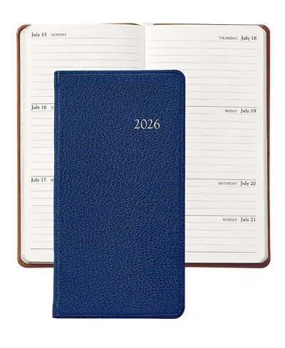 Graphic Image 2026 Goatskin Leather Pocket Datebook In Blue