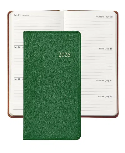Graphic Image 2026 Goatskin Leather Pocket Datebook In Green