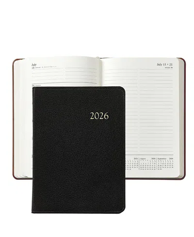 Graphic Image 2026 Goatskin Leather Weekly Notebook In Black