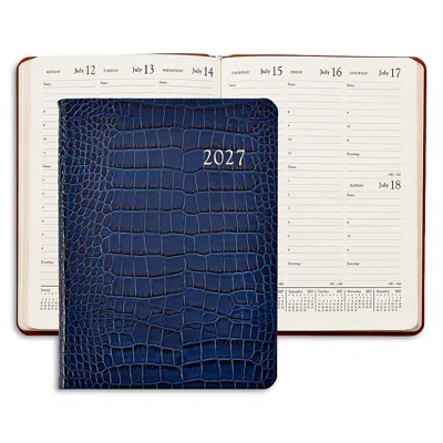 Graphic Image 2027 Croc Embossed Leather Desk Diary In Blue