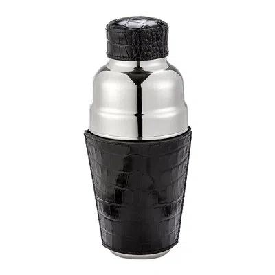 Graphic Image Cocktail Shaker, Leather, Embossed Croc Leather In Black