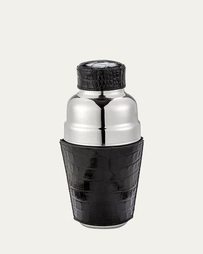 Graphic Image Croc-embossed Leather & Stainless Steel Cocktail Shaker In Brown