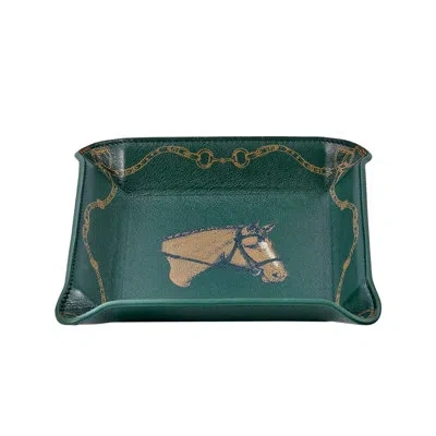 Graphic Image Equestrian Leather Catchall Tray In Green