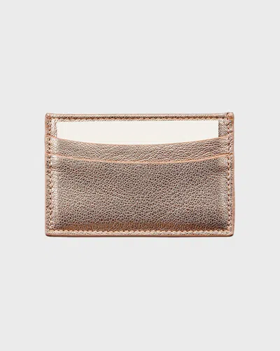 Graphic Image Flat Metallic Leather Card Case In Rose Gold